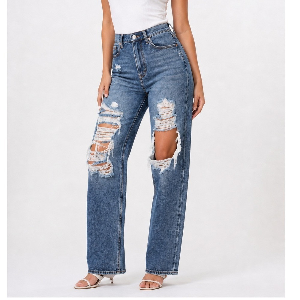 Aeropostale Womens Distressed Jeans Blue 2 High Rise Straight Leg Ripped Y2K 90s